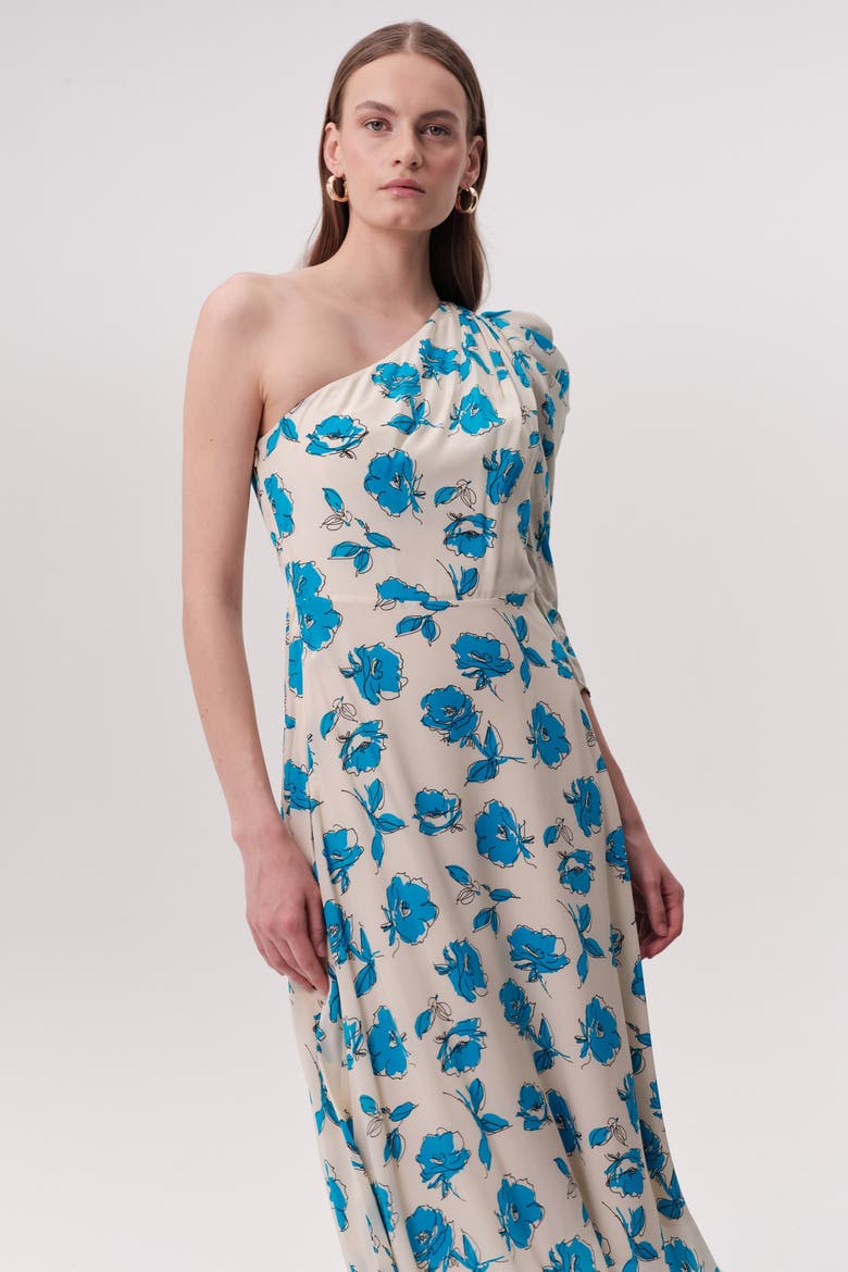 One Shoulder Floral Print Midi Dress, Alternate, color, MULTICOLOR