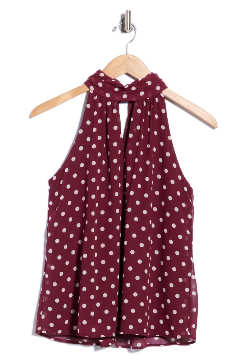Polka Dot Chiffon Halter Top, Main, color, BUR/ IVY