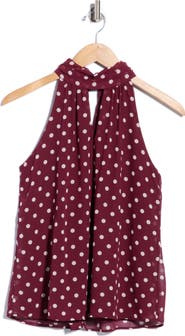VIVID AURA Polka Dot Chiffon Halter Top