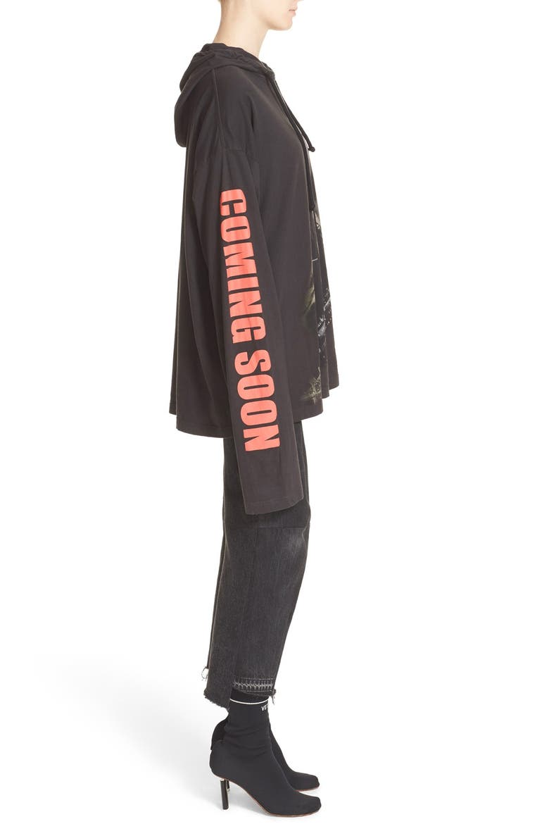 'Coming Soon' Graphic Print Hoodie, Alternate, color, BLACK