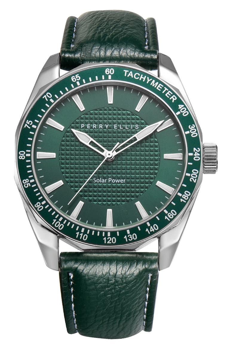 Solar Powered 3-Hand Quartz Strap Watch, 41mm, Main, color, SILVER-GREEN