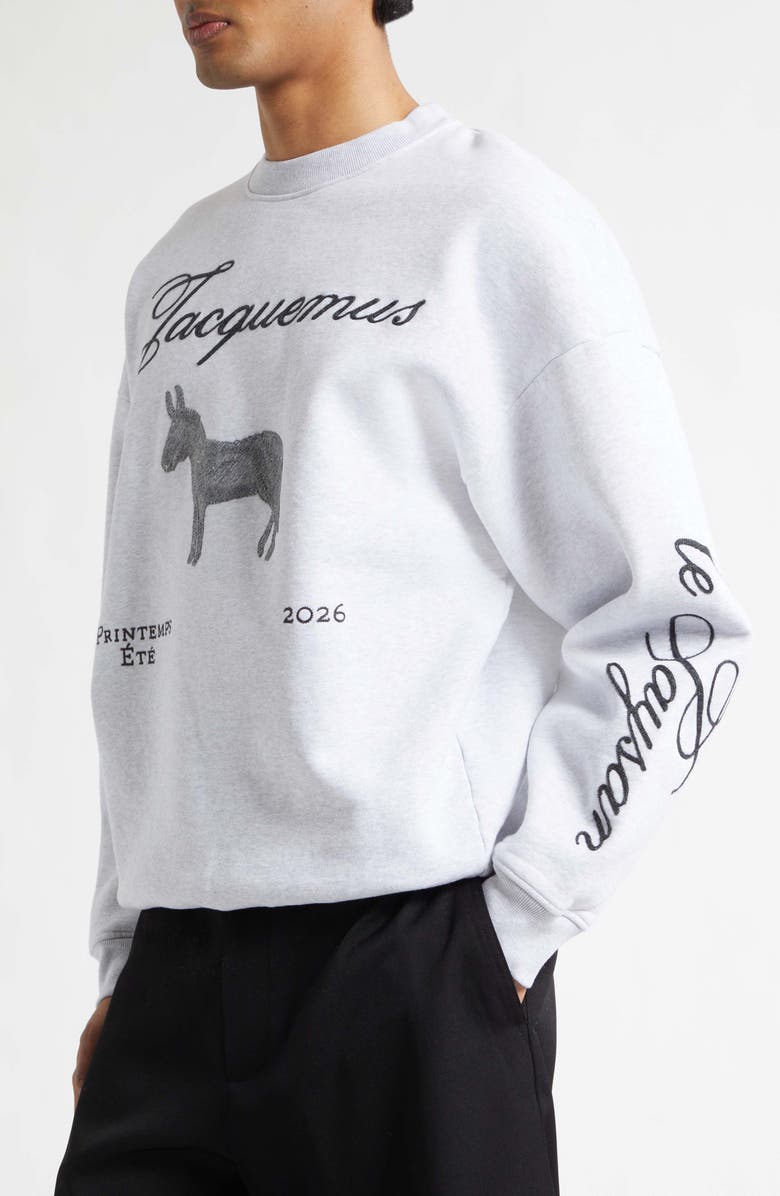 Jacquemus Le Sweatshirt Âne Embroidered Fleece Sweatshirt, Alternate, color, Donkey Jacquard Grey