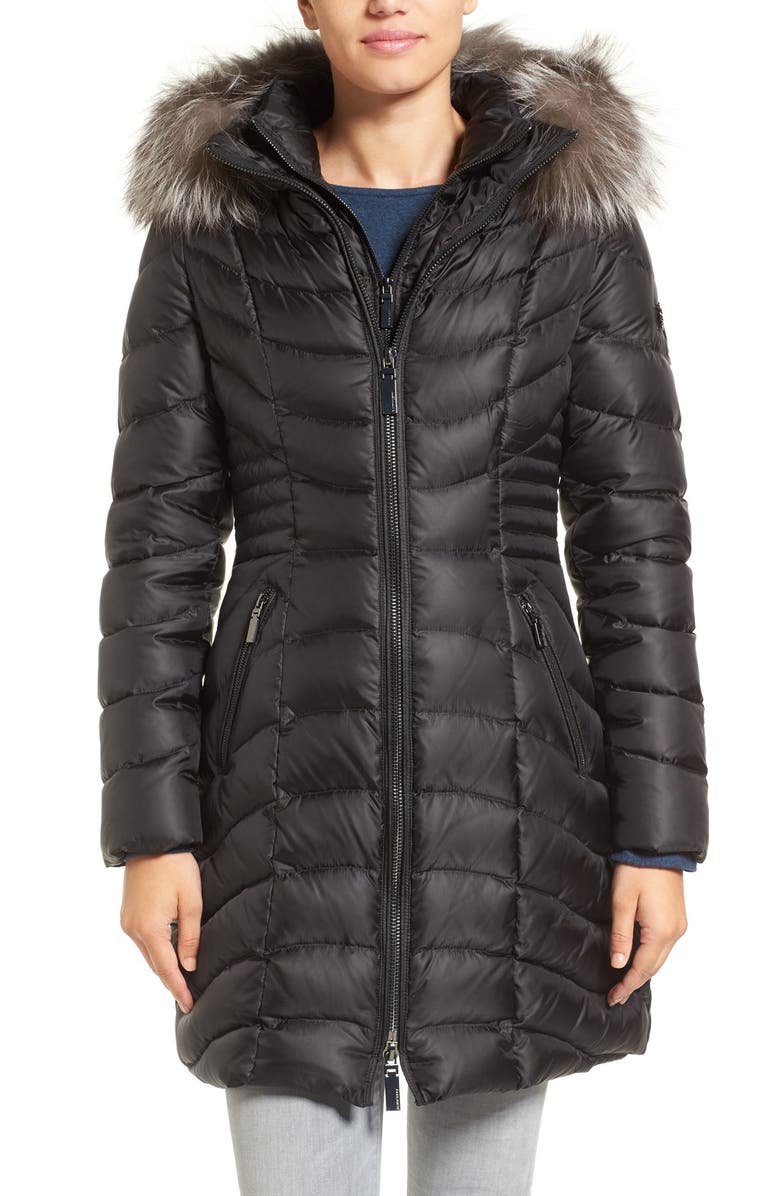 Dawn Levy Genuine Fox Fur Trim Down Parka, Main, color, 