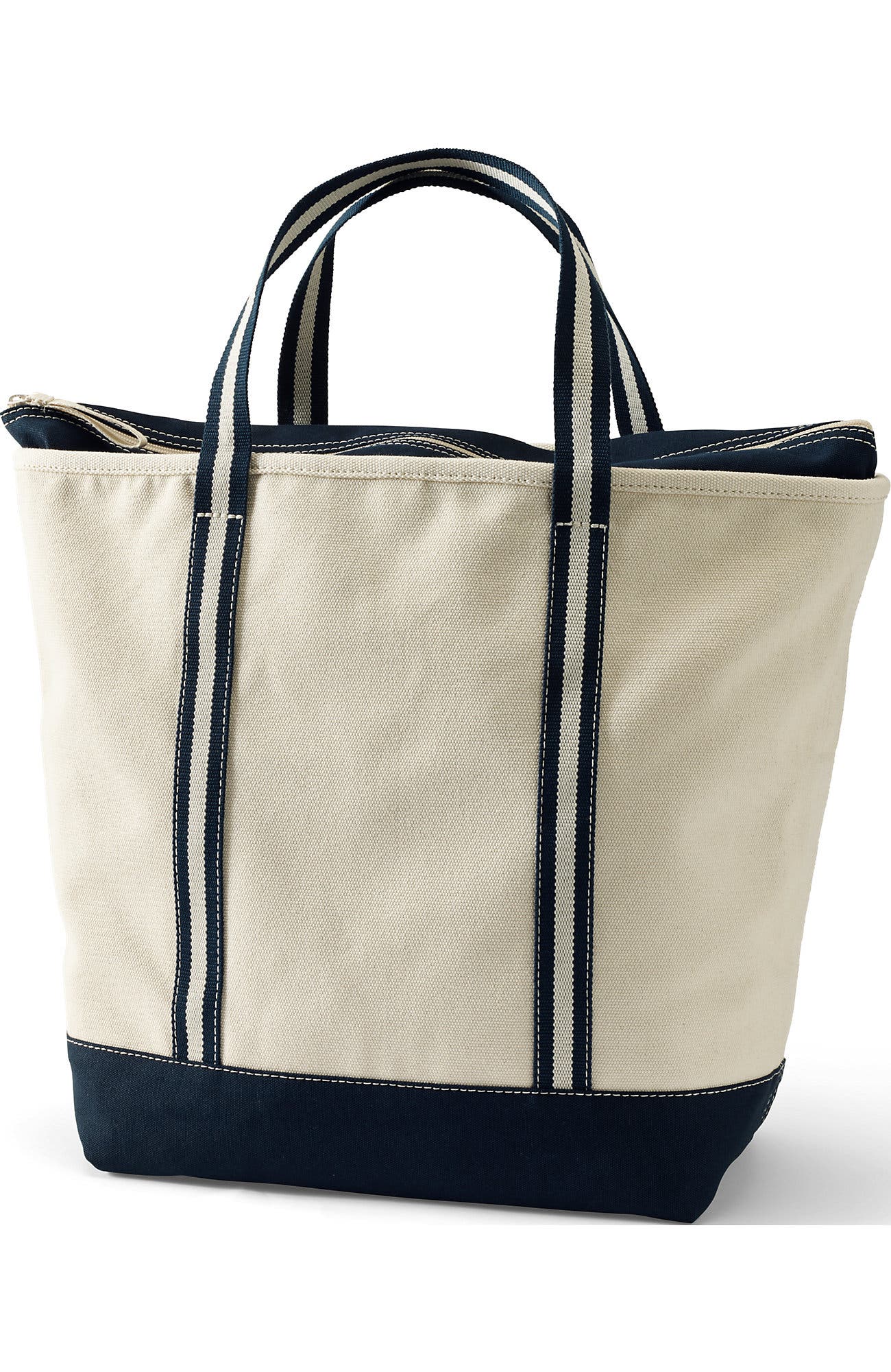 Zip Top Canvas Tote Bag, Alternate, color, Natural/Navy Stripe
