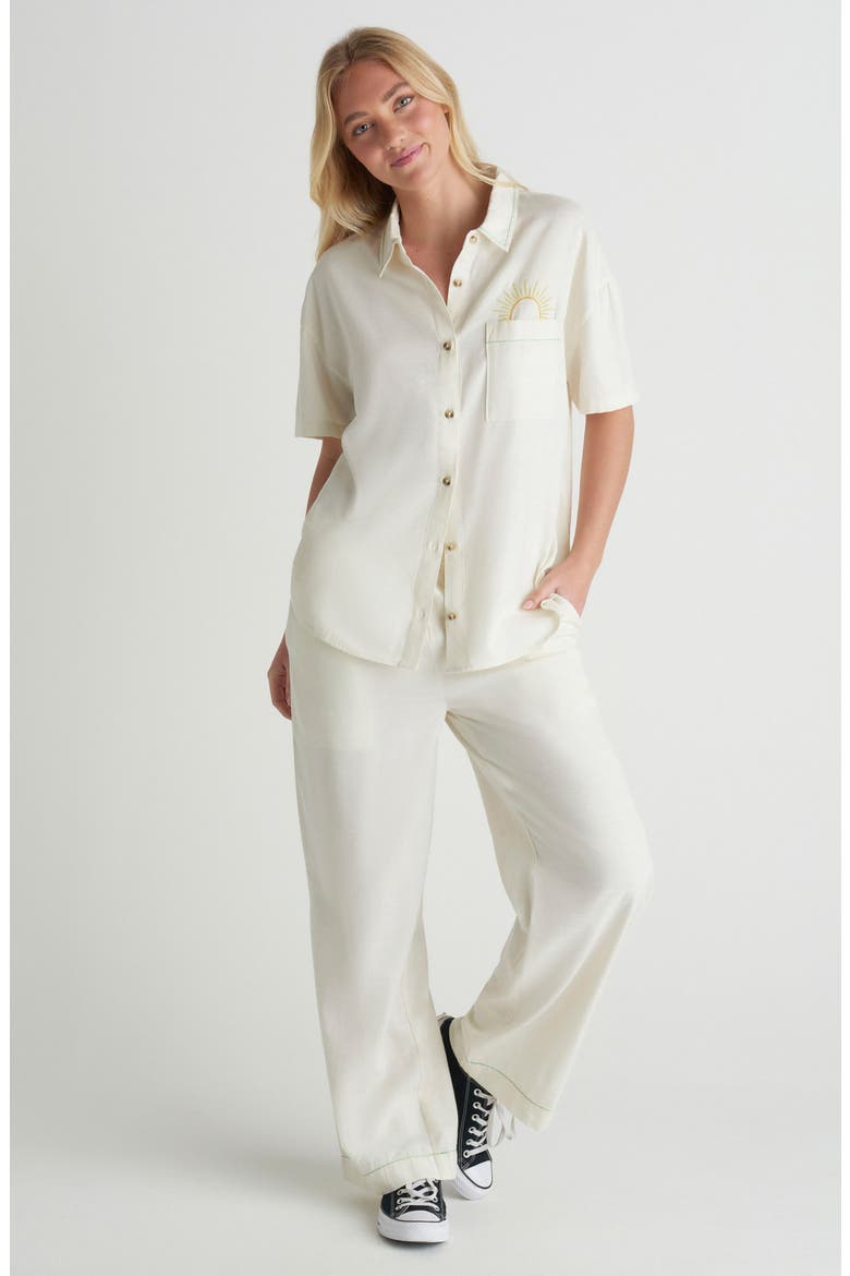 Goldie Embroidered Boyfriend Button-Up Shirt, Alternate, color, OFF WHITE