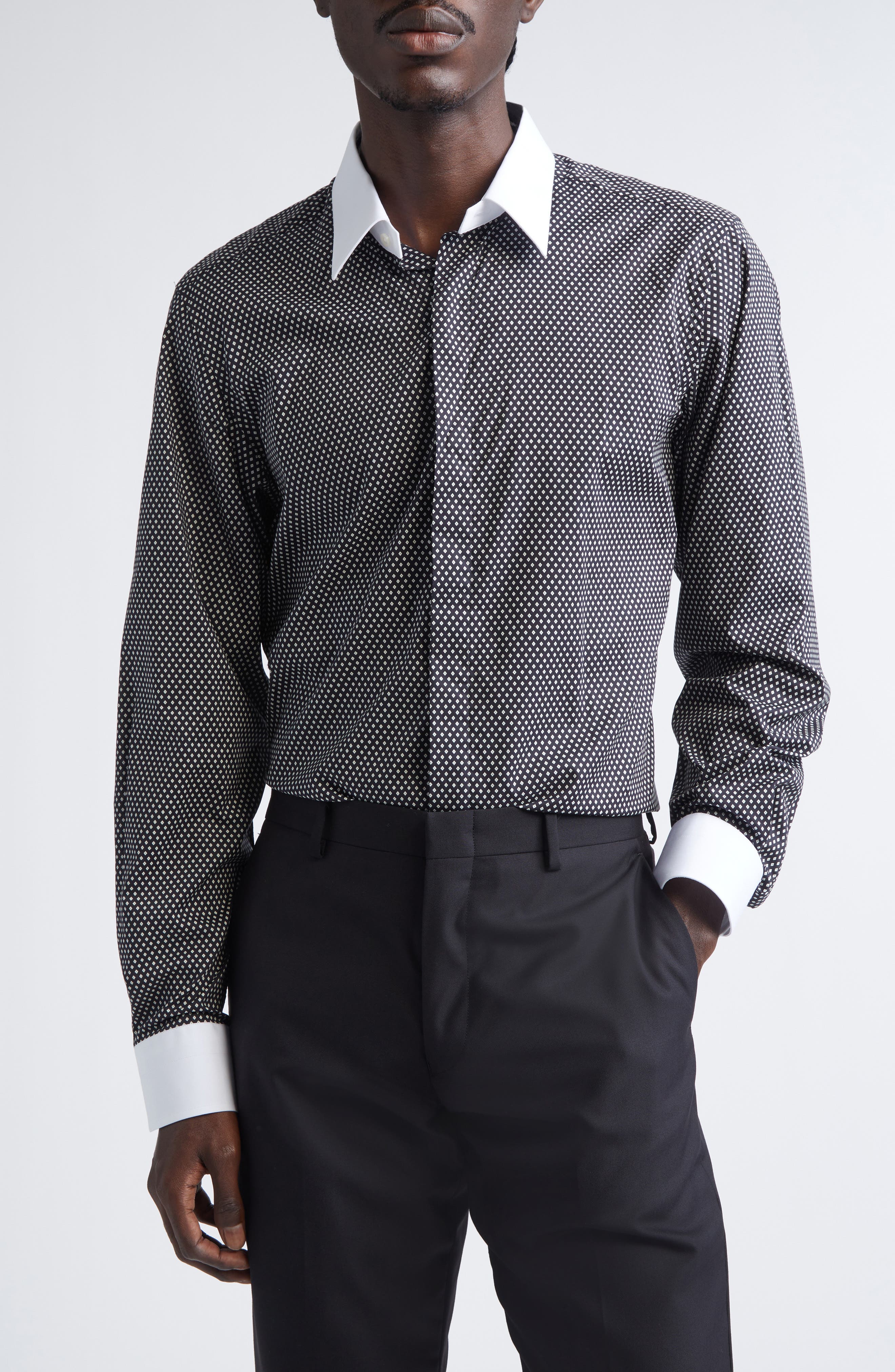 Diamond Print Classic Fit Button-Up Shirt