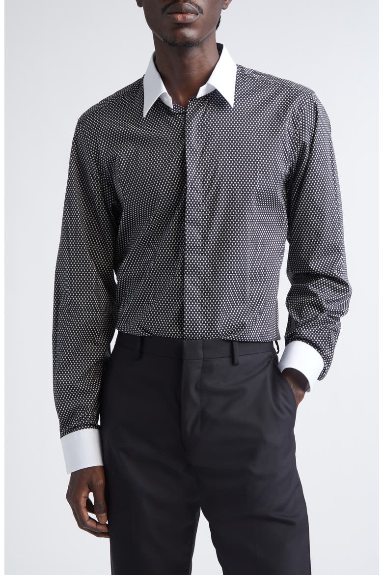 Diamond Print Classic Fit Button-Up Shirt, Main, color, BLACK/ WHITE
