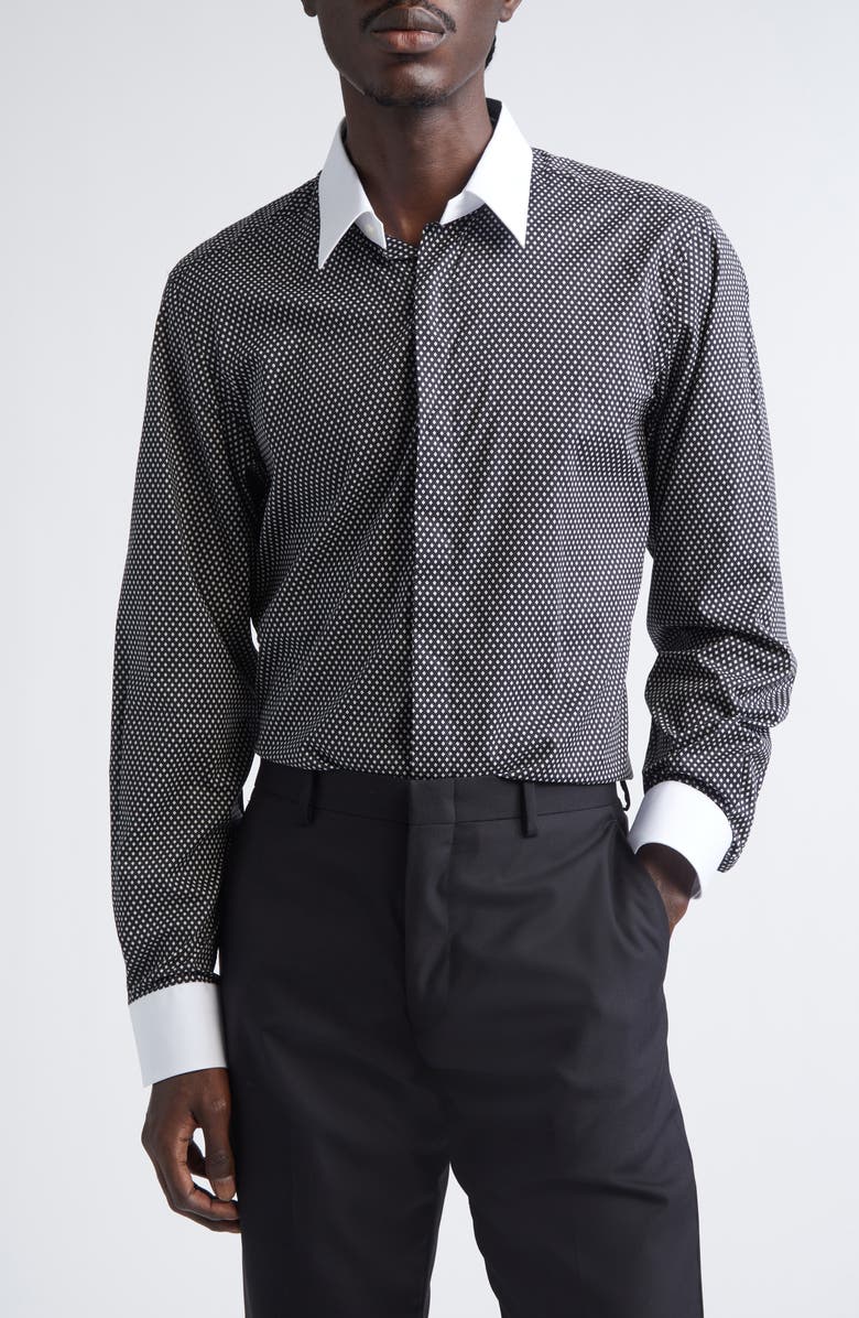 TOM FORD Diamond Print Classic Fit Button-Up Shirt, Main, color, Black/ White