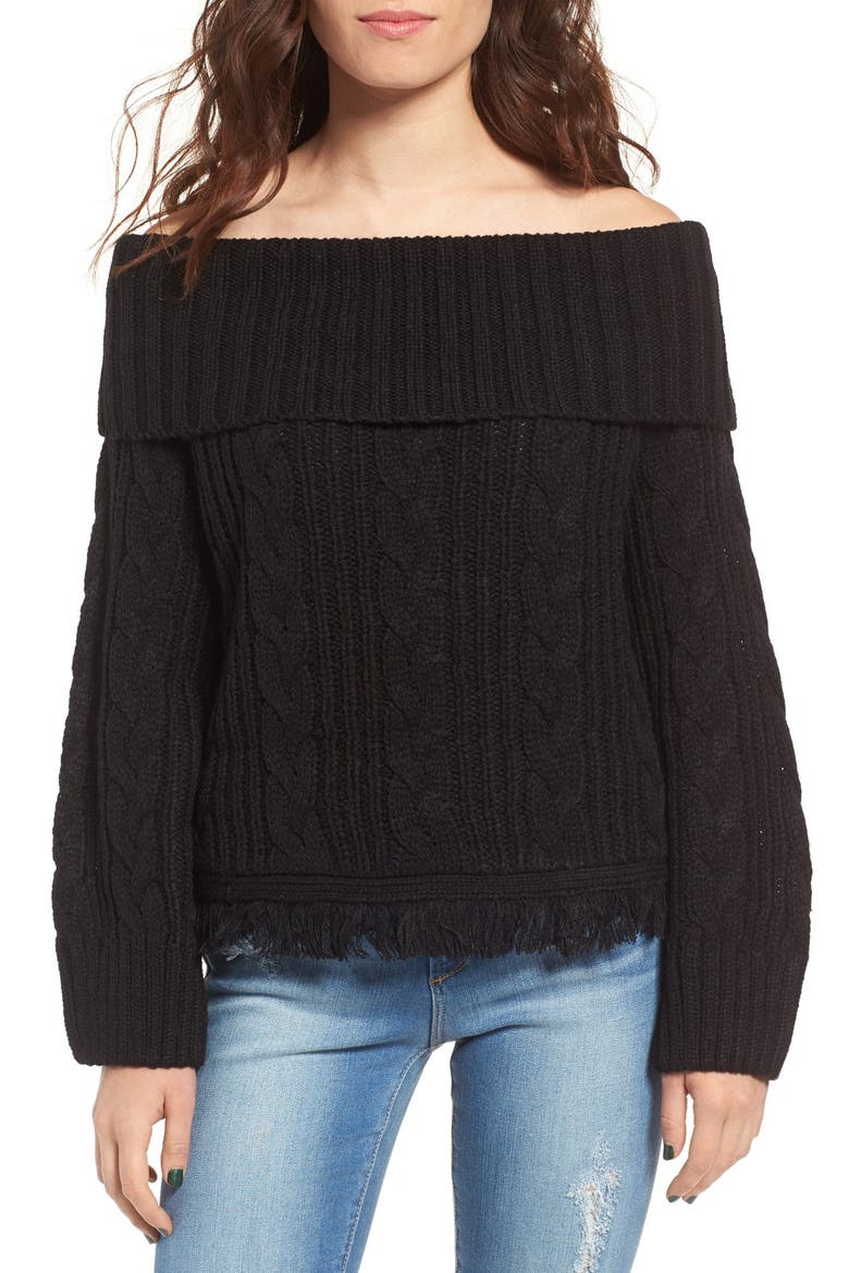 Off the Shoulder Sweater, Main, color, BLACK