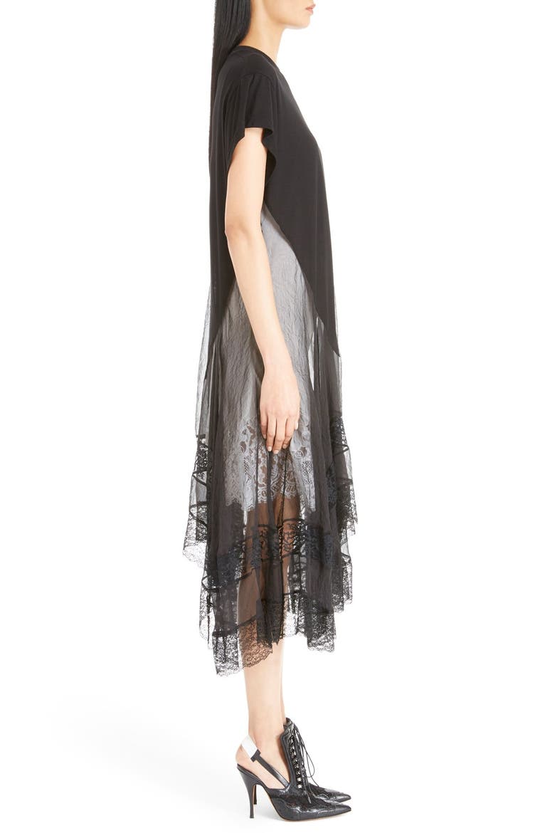 Lace Trim Jersey & Chiffon Tunic, Alternate, color, BLACK