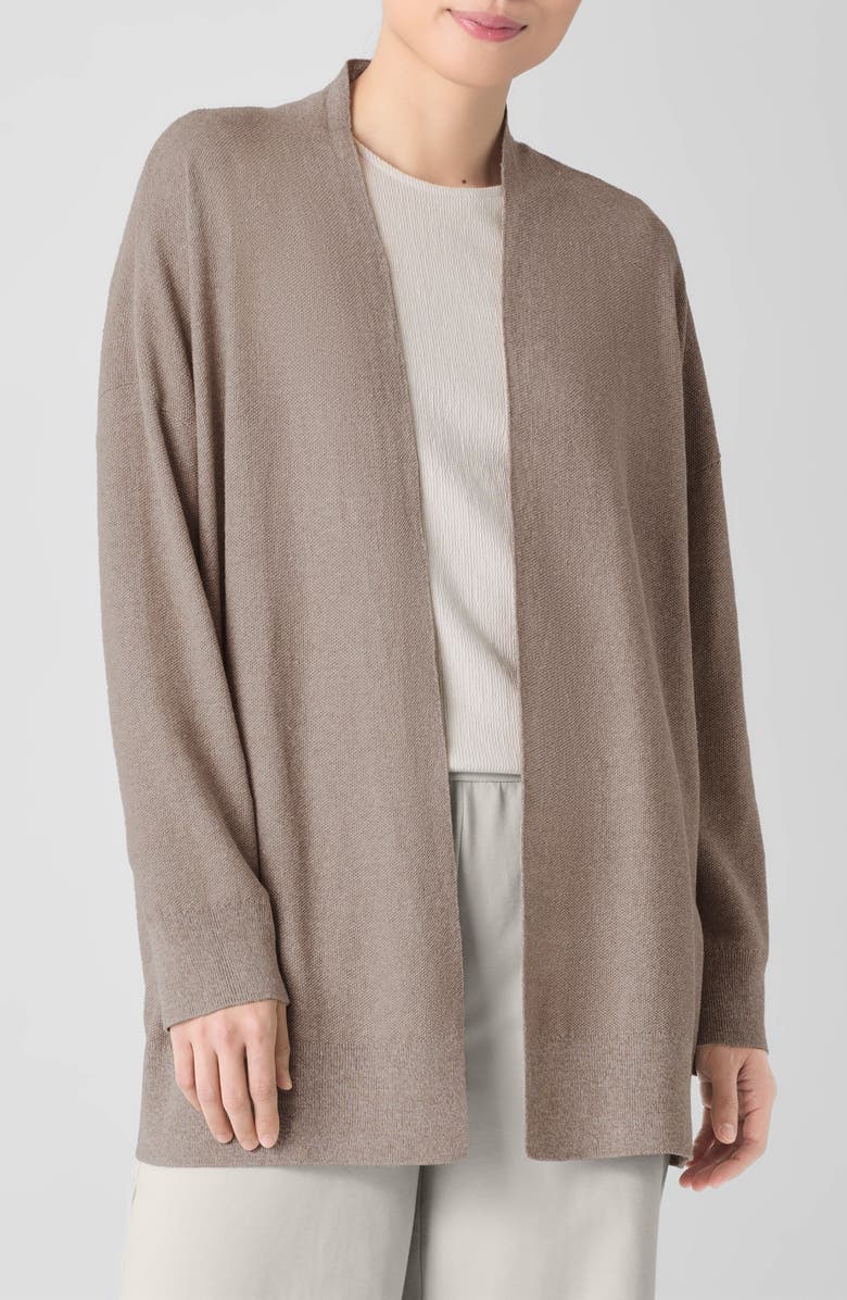 Eileen Fisher Organic Linen Blend Open Front Cardigan, Main, color, Cocoa