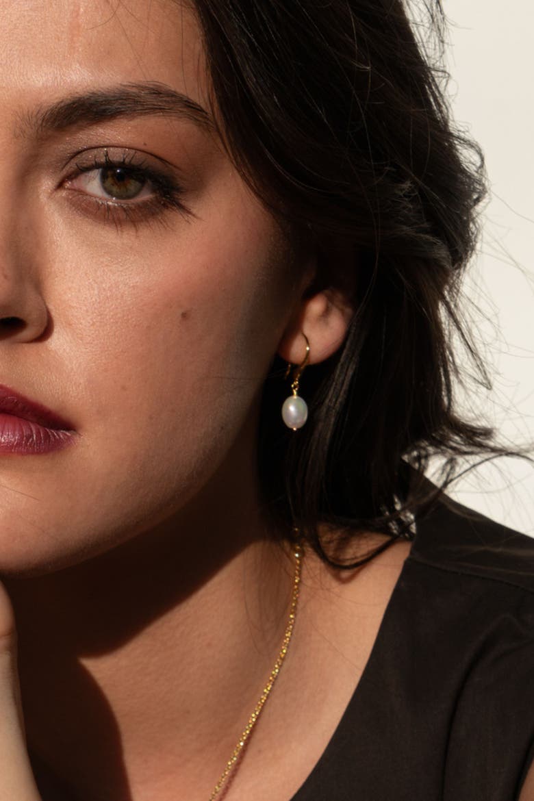 White Baroque Pearl Earrings, Alternate, color, Yellow Gold Vermeil