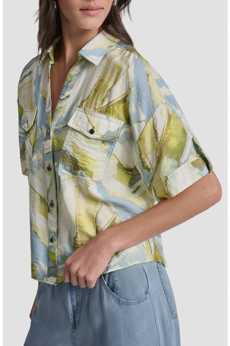 Print Short Sleeve Roll Tab Shirt, Alternate, color, MARCH WATERCOLOR