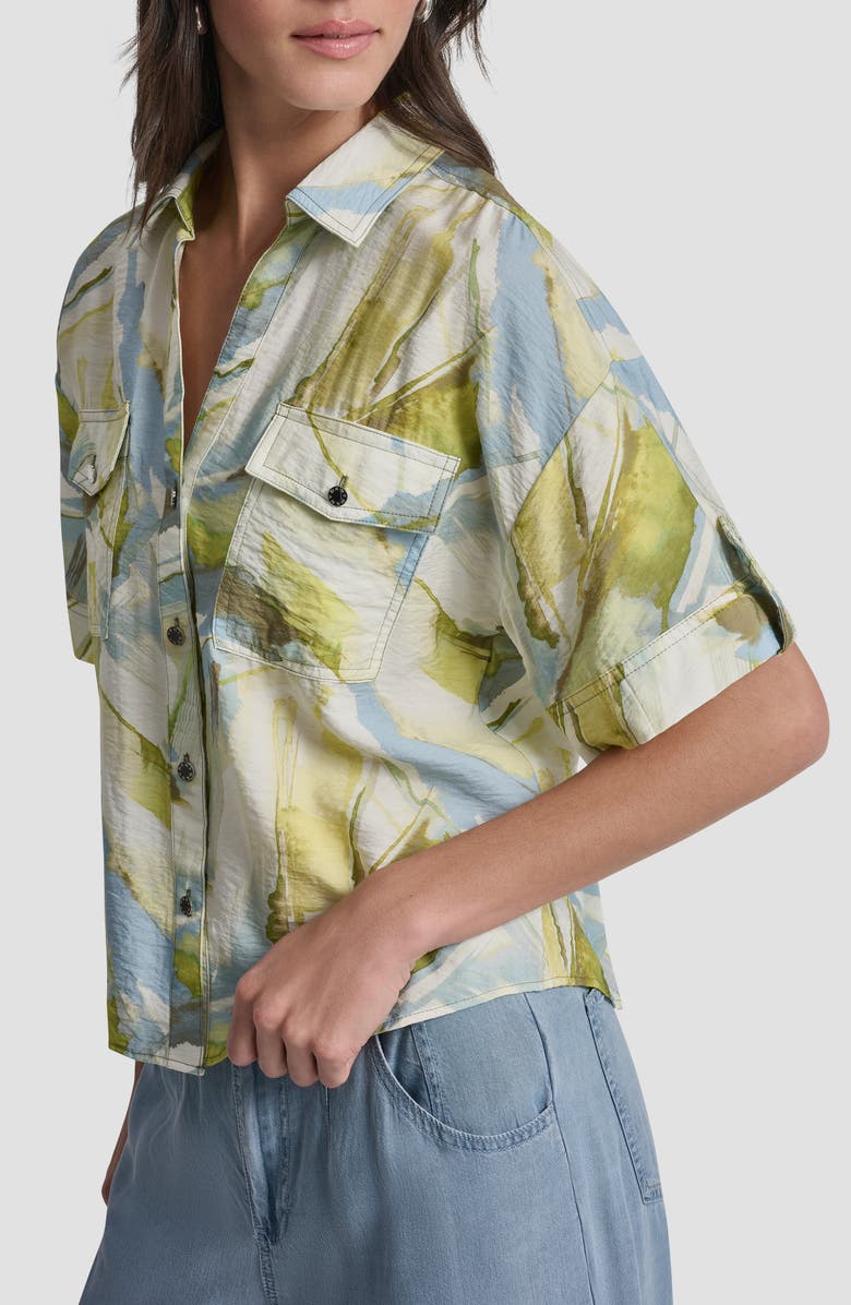 DKNY Print Short Sleeve Roll Tab Shirt, Alternate, color, March Watercolor