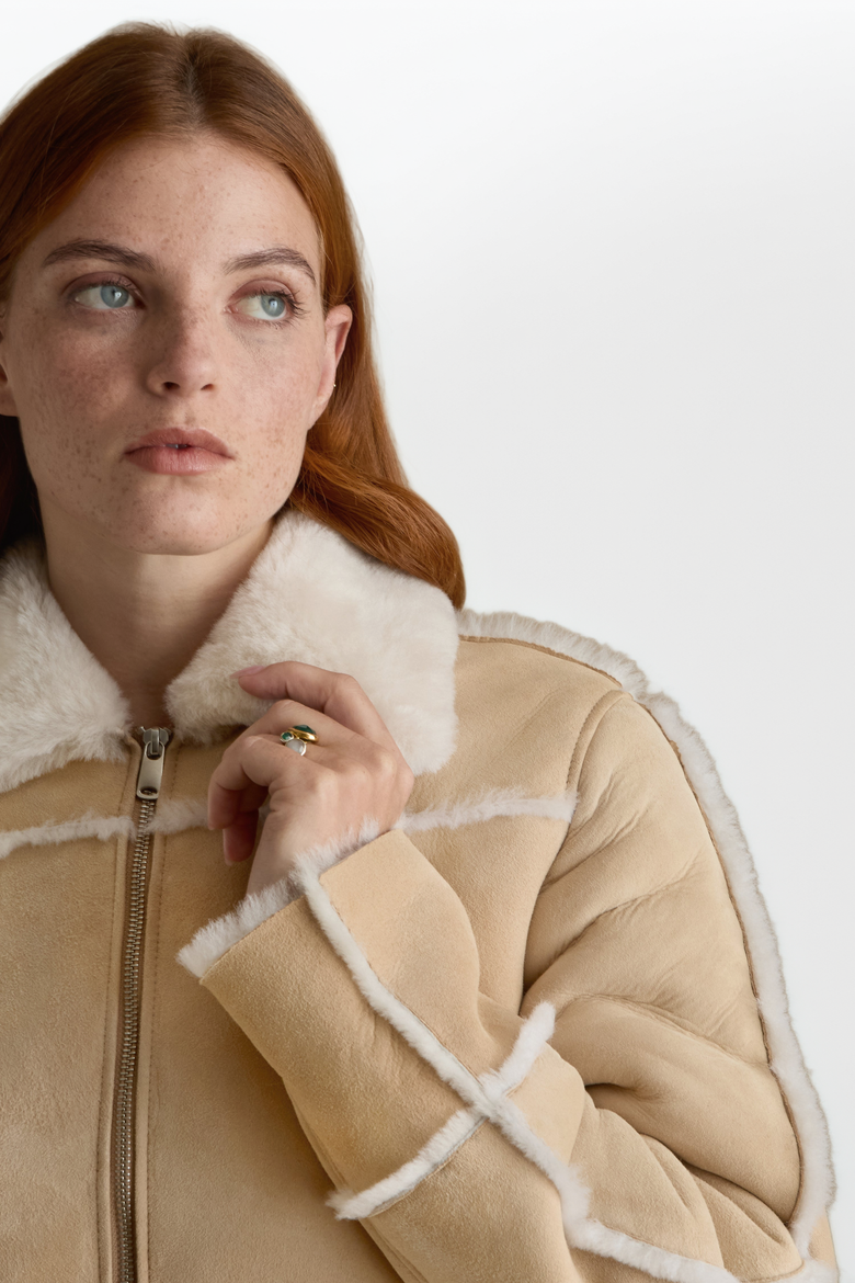 Clara Suede Shearling Jacket, Alternate, color, Beige