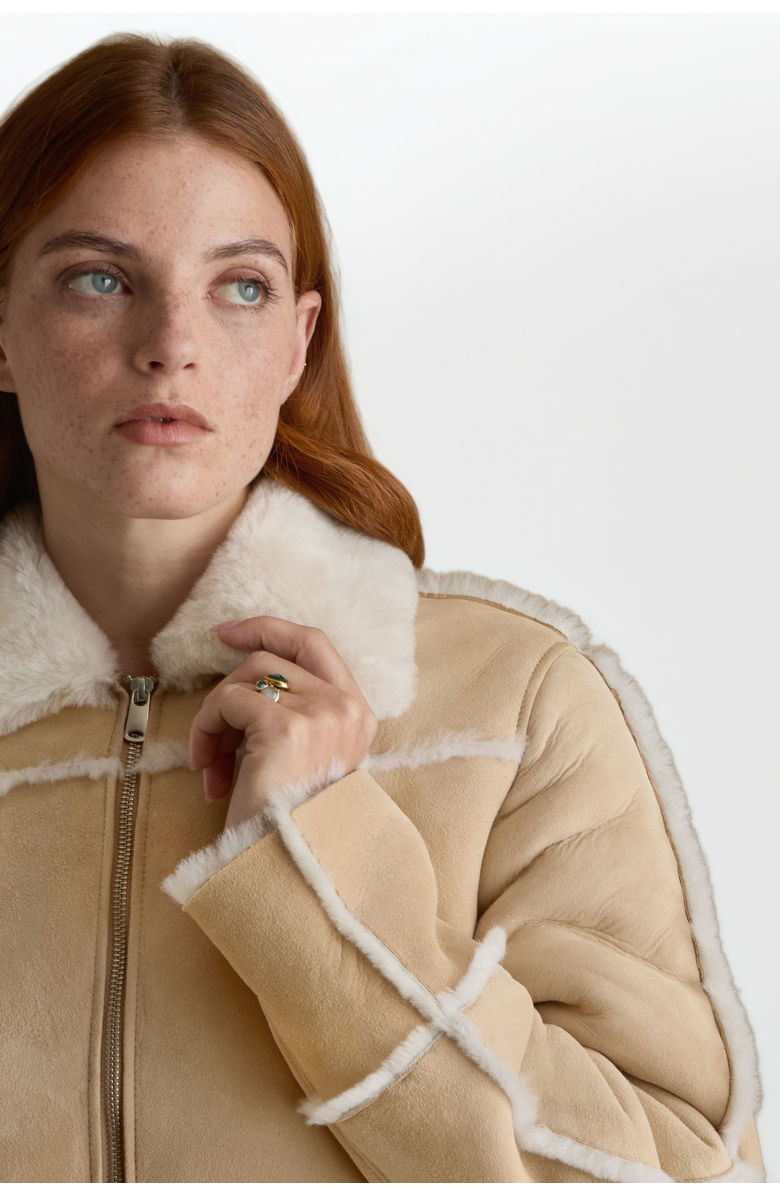 FURNIQ UK LLC Clara Suede Shearling Jacket, Alternate, color, Beige