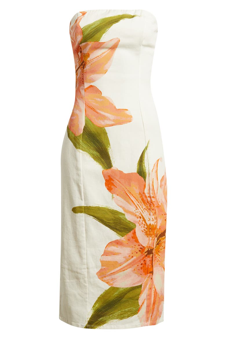 Floral Strapless Stretch Cotton Sheath Dress, Alternate, color, IVORY