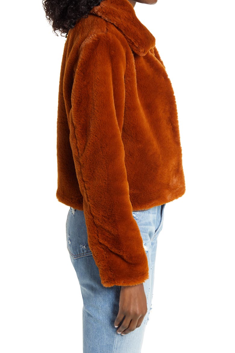 Faux Fur Crop Jacket, Alternate, color, MILK CHOCOLATE