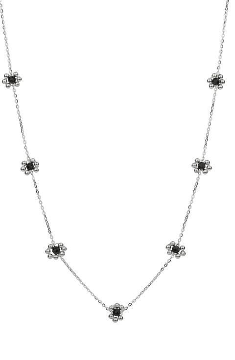Sterling Silver Dari Onyx Flower Necklace
