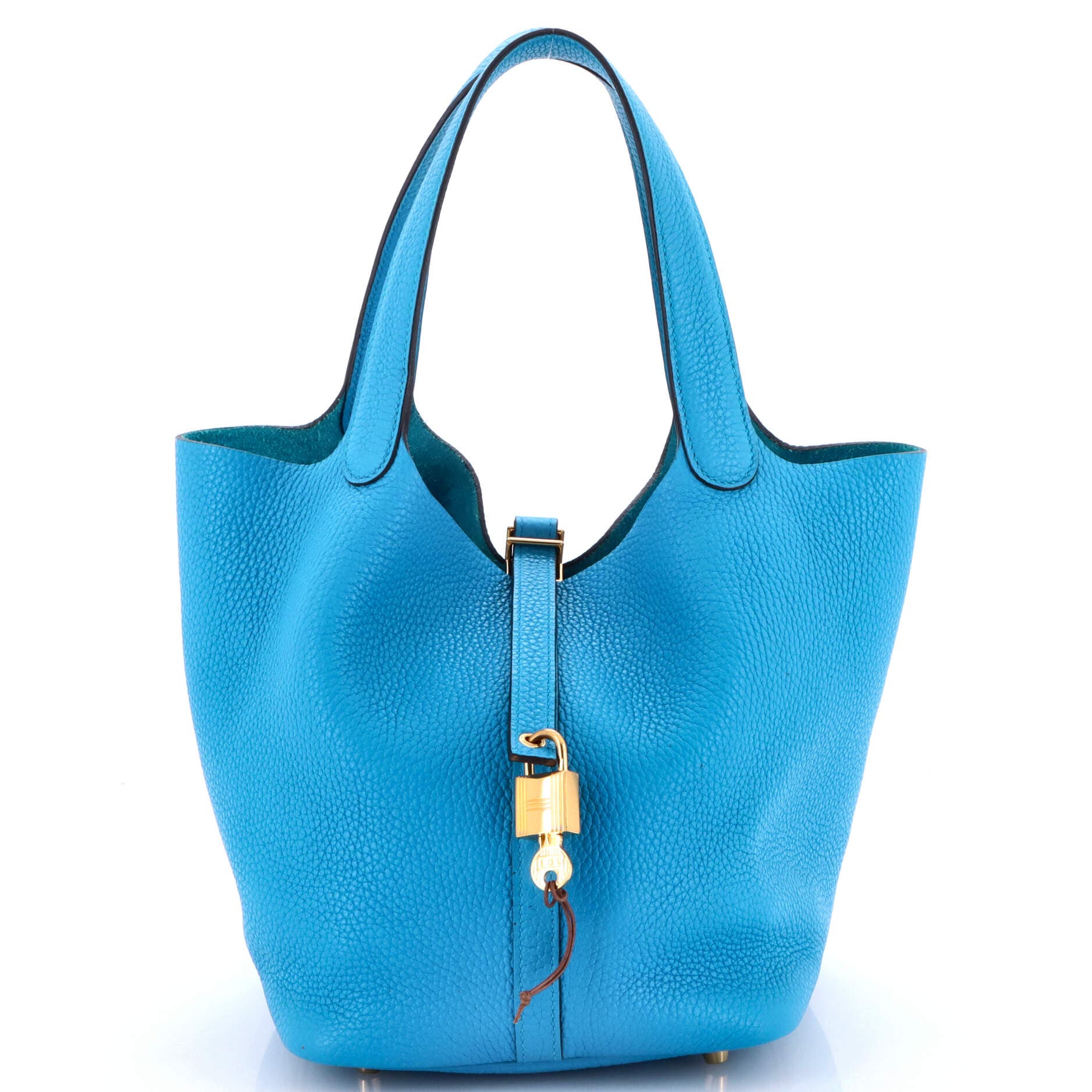 Pre-Owned Hermes Picotin Lock Bag Clemence MM, Main, color, Bleu Zanzibar