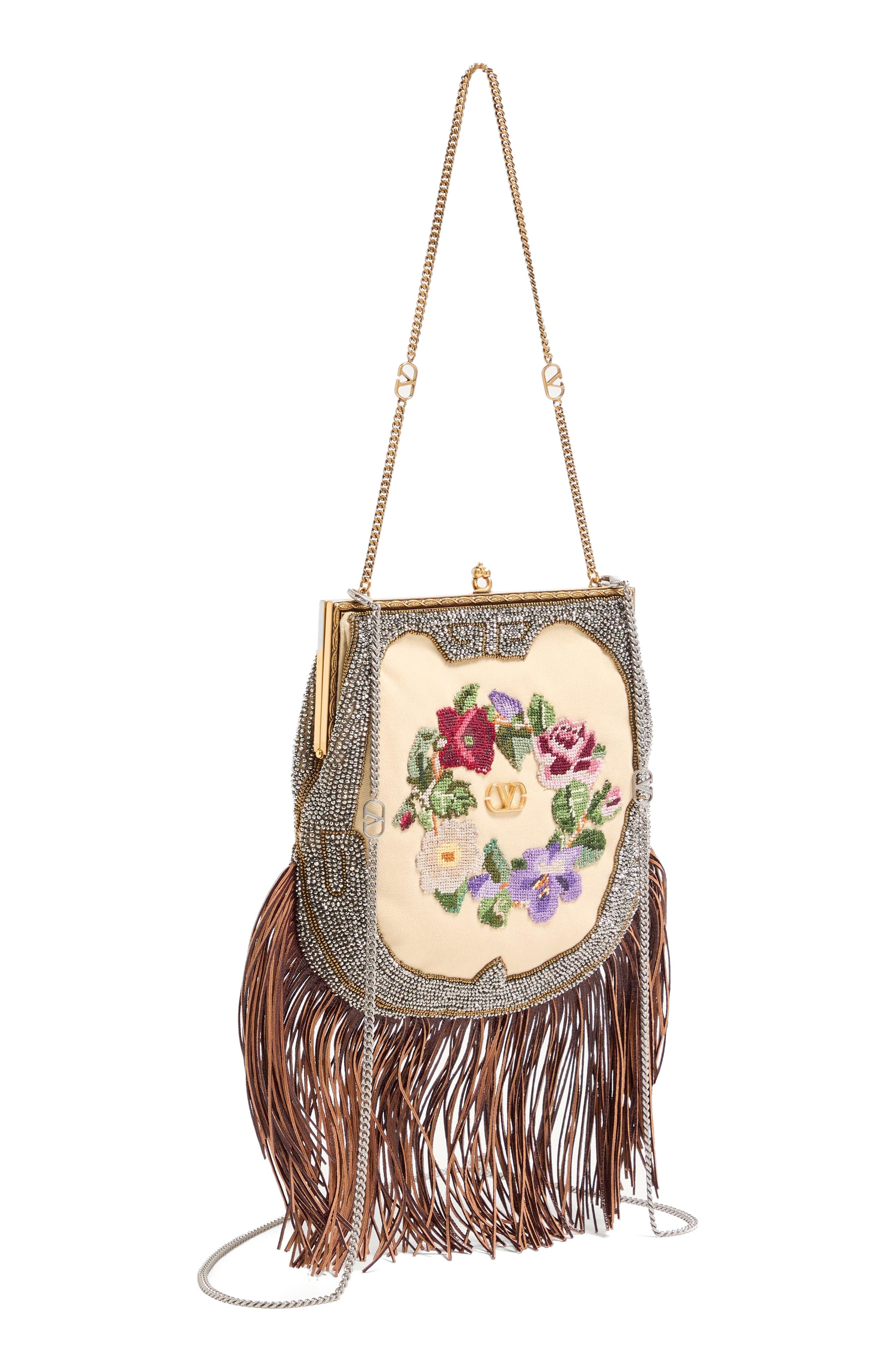 Valentino Garavani Fringe Minaudière Handbag, Alternate, color, Natural/ Multi/ Maple