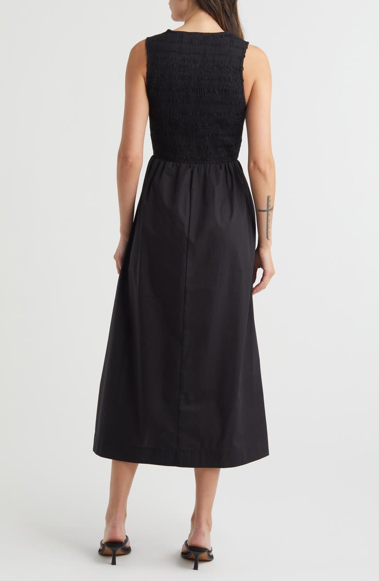 Faithfull the Brand Matera Smock Bodice Sleeveless Organic Cotton Midi Dress, Alternate, color, Black