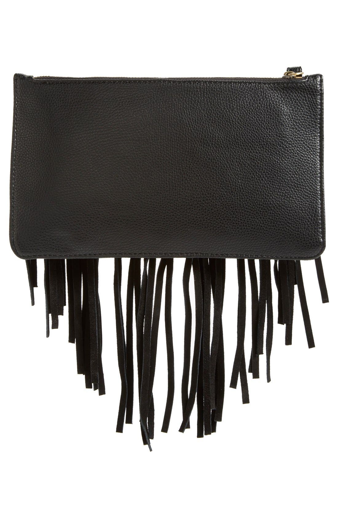 Sole Society Suede Fringe Clutch, Alternate, color, 