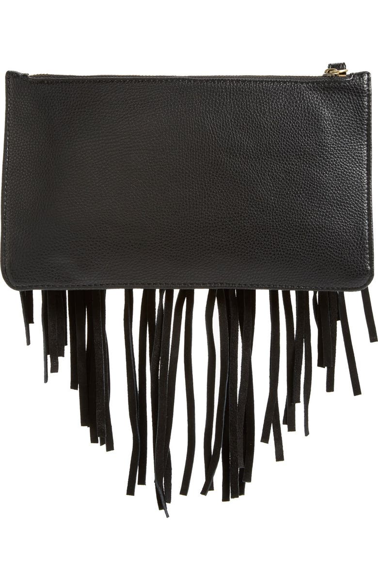 Sole Society Suede Fringe Clutch, Alternate, color,