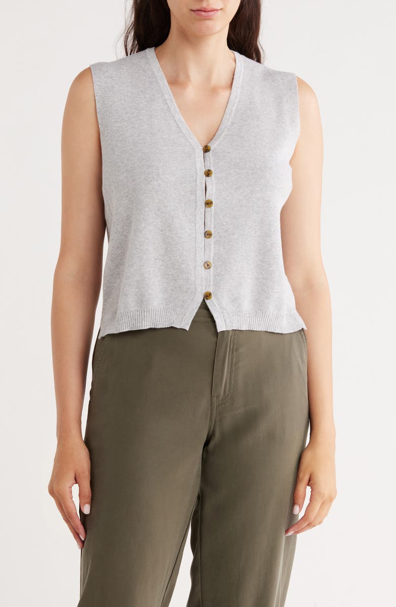 INDUSTRY REPUBLIC CLOTHING Button Front Cotton Blend Sweater Vest, Main, color, Sky Grey Heather