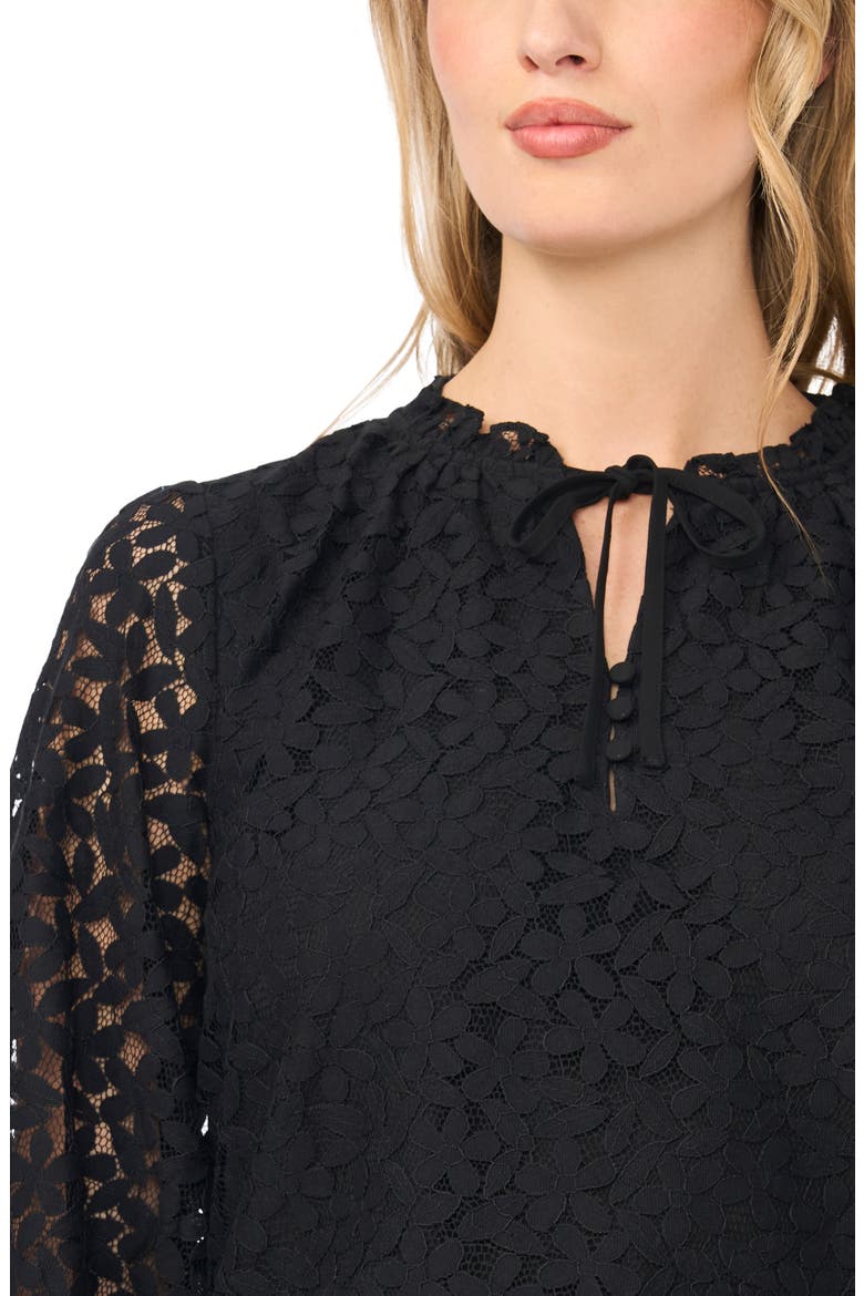 Lace Ruffle Tie Neck Top, Alternate, color, RICH BLACK