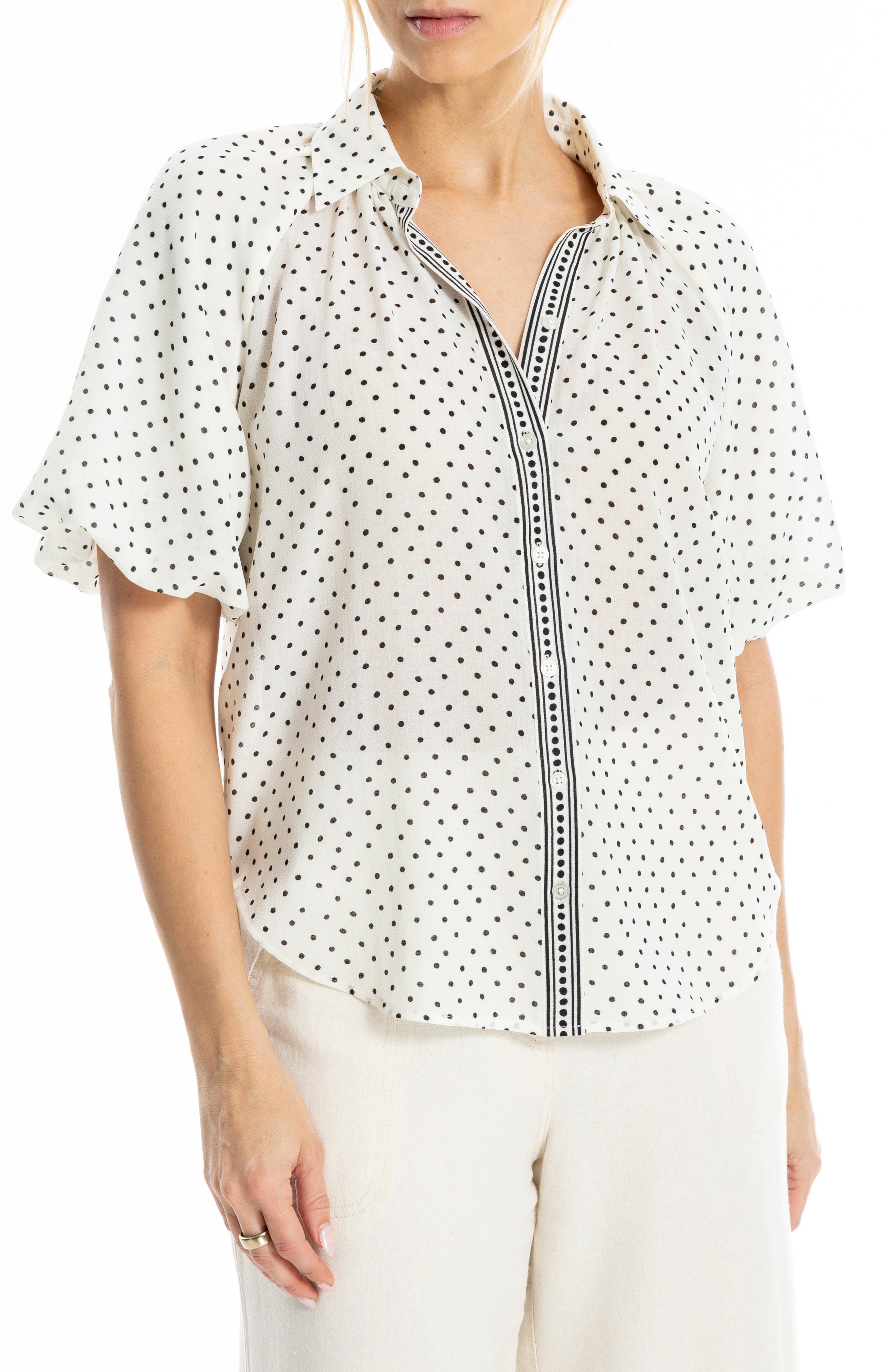 Boyfriend Fit Bubble Sleeve Button-Up Shirt - image 3