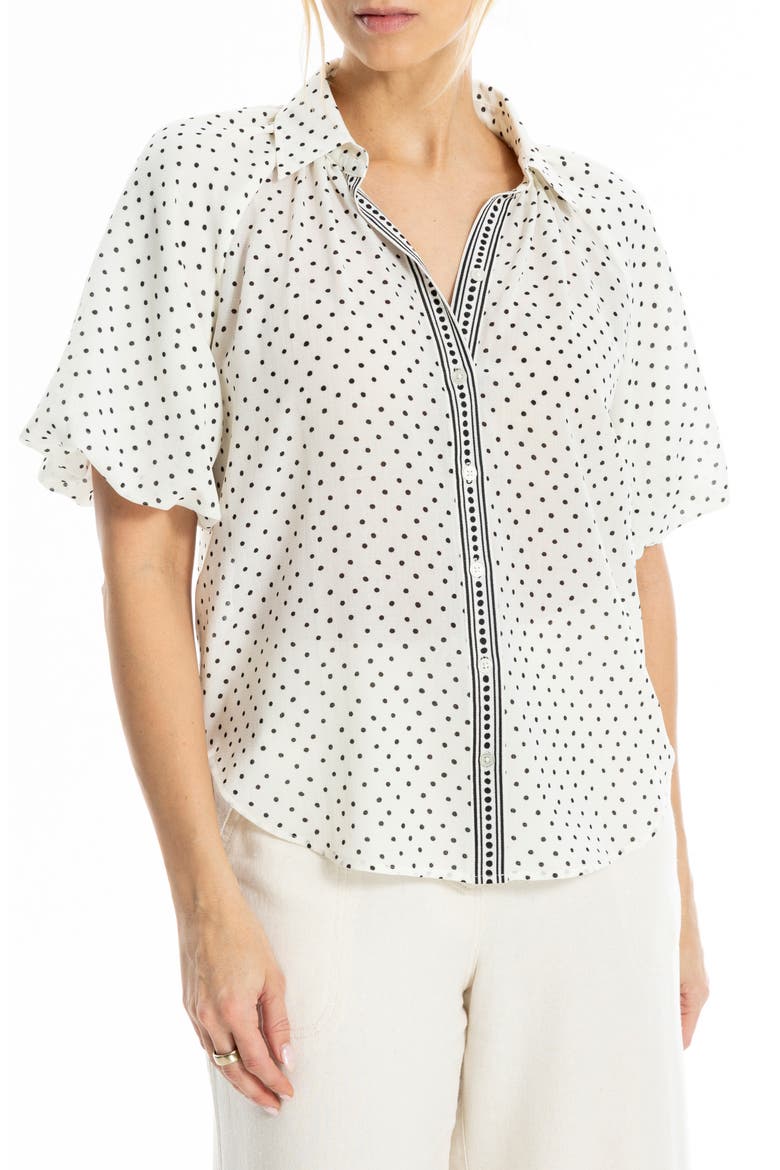 Boyfriend Fit Bubble Sleeve Button-Up Shirt, Main, color, ECRU BLACK