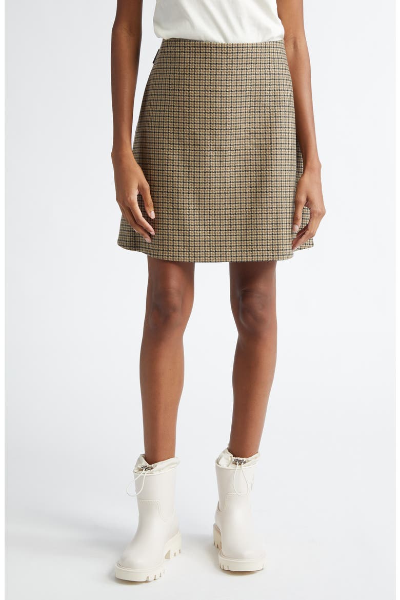 Houndstooth Plaid Wool Blend Miniskirt, Main, color, BROWN/ WHITE
