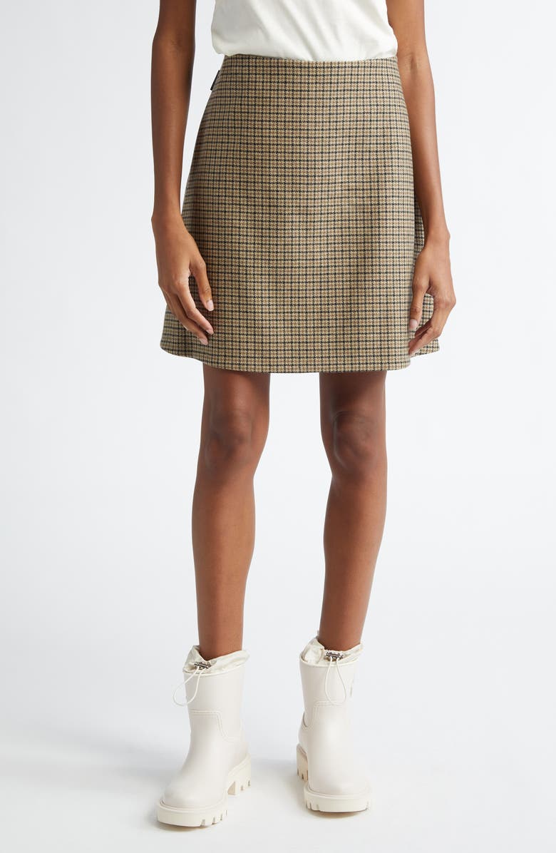 Moncler Houndstooth Plaid Wool Blend Miniskirt, Main, color, 