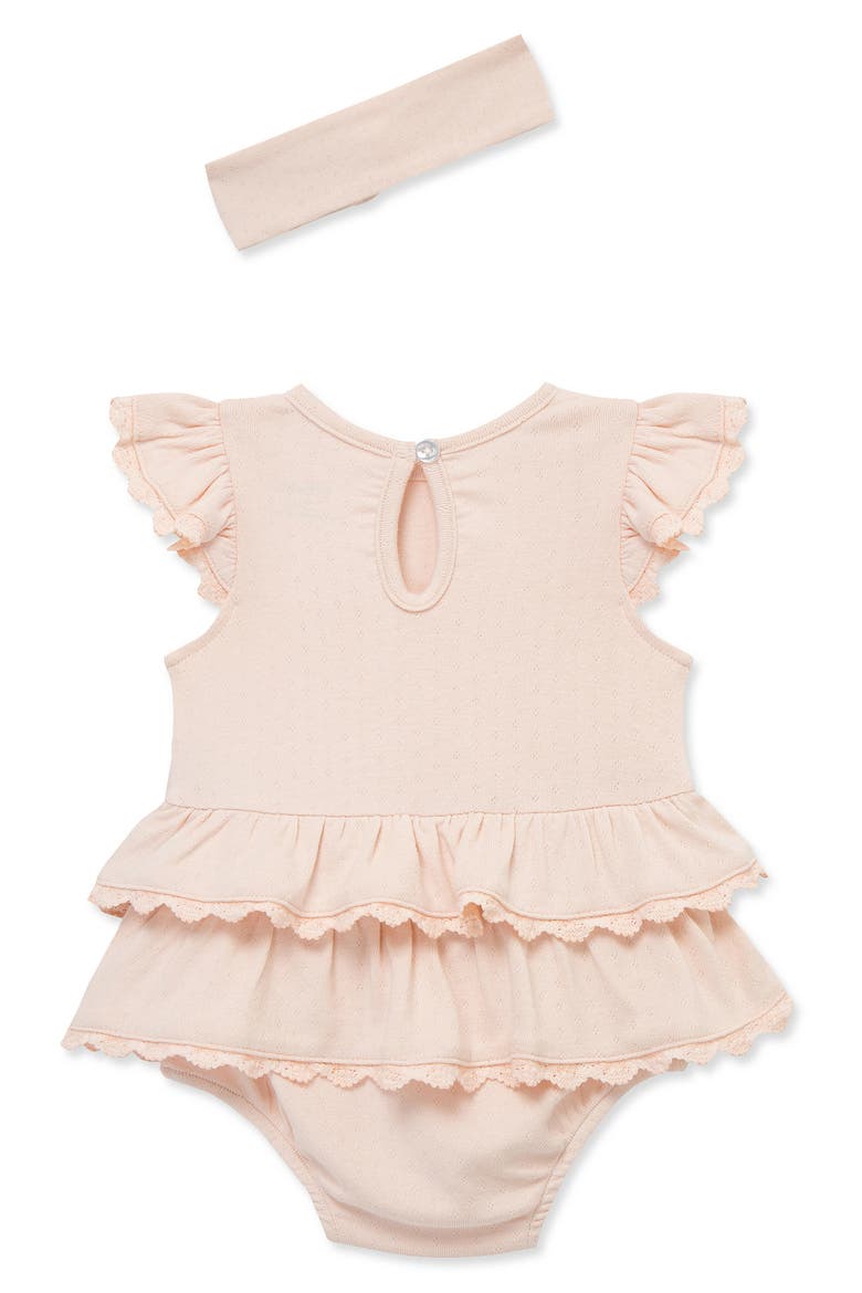 Seashell Lace Bubble Bubble Romper & Headband Set, Alternate, color, PINK