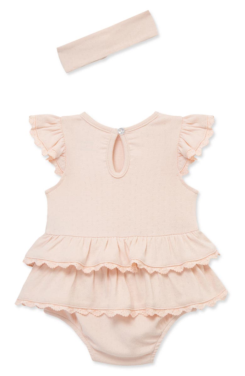 Little Me Seashell Lace Bubble Bubble Romper & Headband Set, Alternate, color, Pink