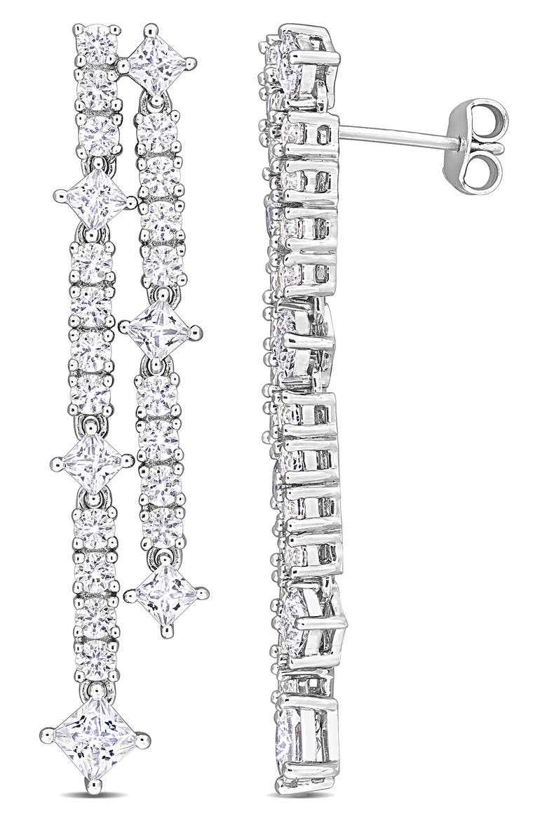 Lab-Created White Sapphire Double Row Drop Earrings, Main, color, WHITE