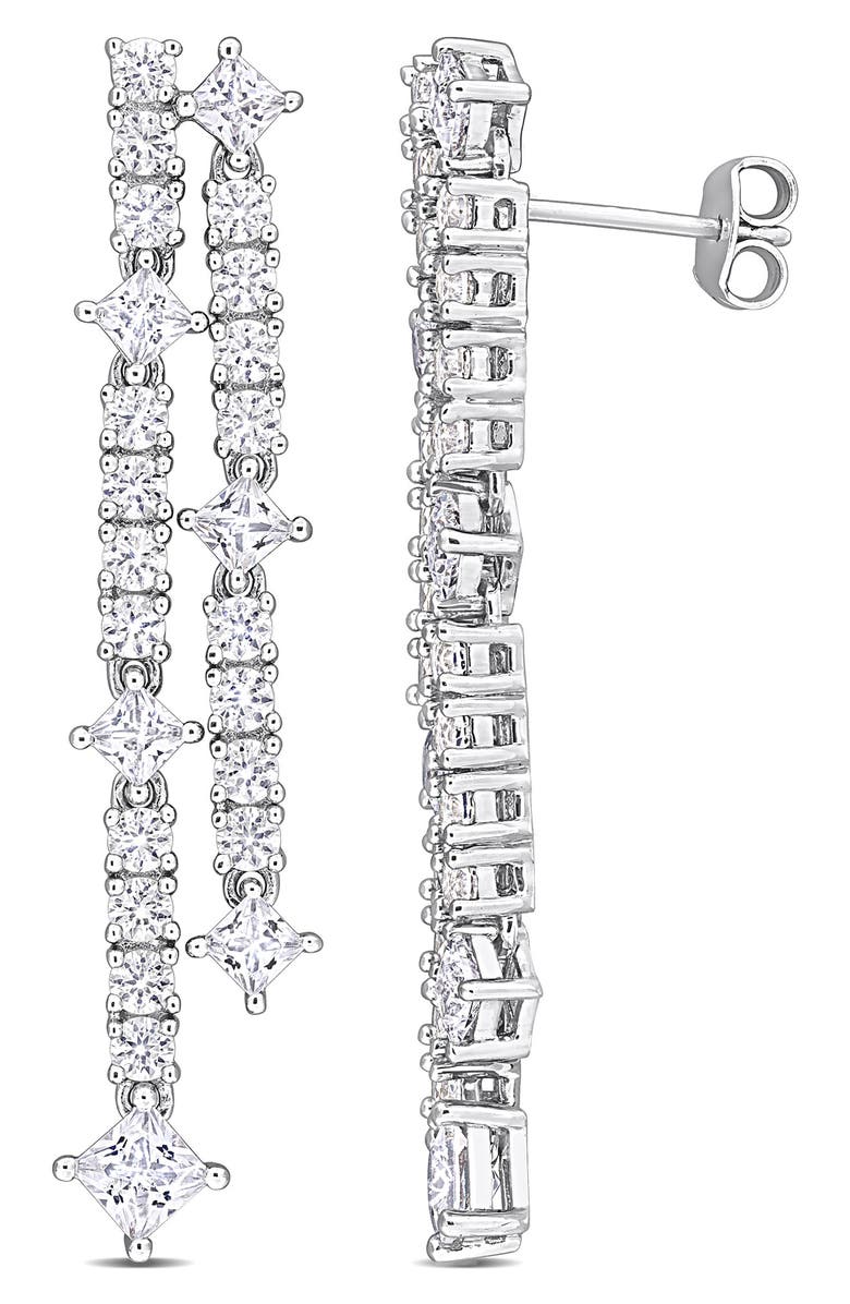 DELMAR Lab-Created White Sapphire Double Row Drop Earrings, Main, color, White