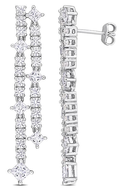 Lab-Created White Sapphire Double Row Drop Earrings