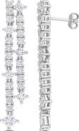 DELMAR Lab-Created White Sapphire Double Row Drop Earrings