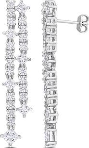 DELMAR Lab-Created White Sapphire Double Row Drop Earrings