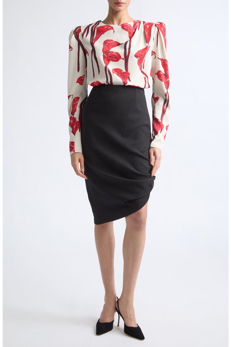 Floral Draped Puff Shoulder Blouse, Alternate, color, CERAMIC MULTI