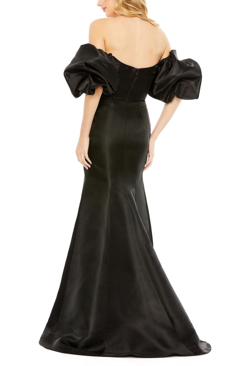 Women's Sweetheart Off The Shoulder Puff Sleeve Gown, Alternate, color, BLACK