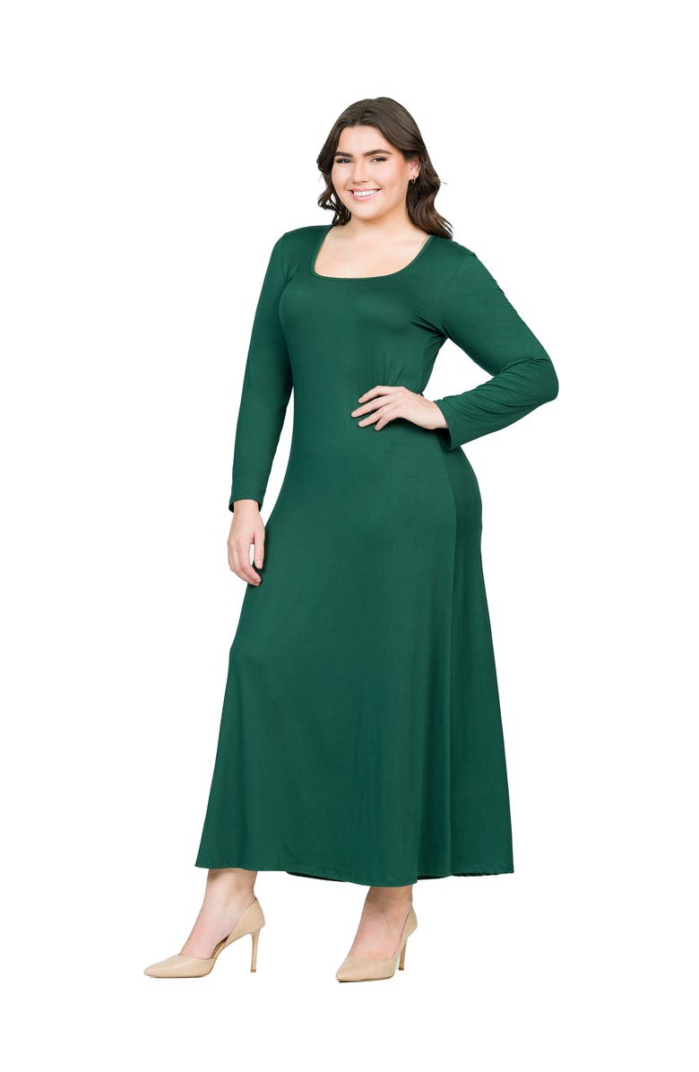 24seven Comfort Apparel Plus Size Womens Long Sleeve  Maxi Dress, Alternate, color, Forest