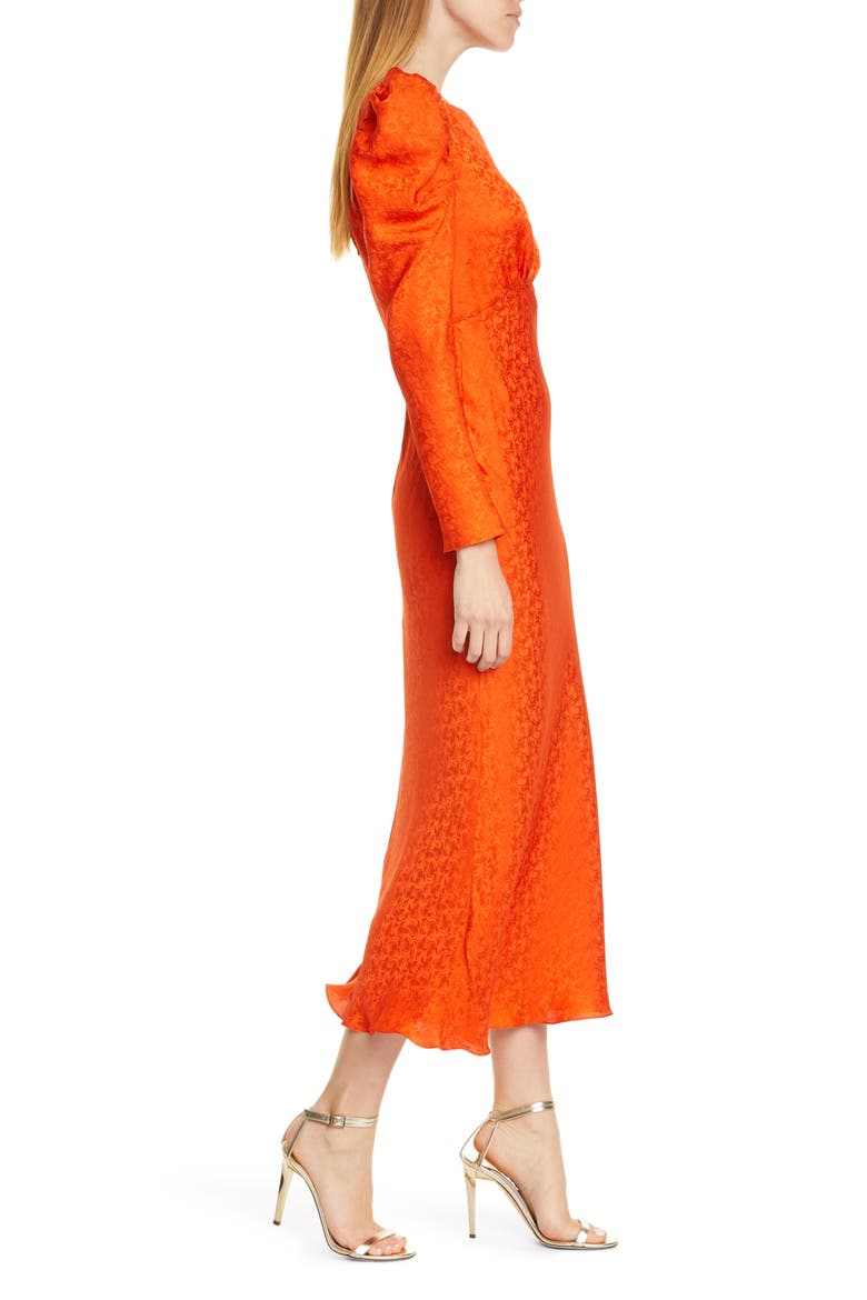 Alena Silk Midi Dress, Alternate, color, BITTER ORANGE