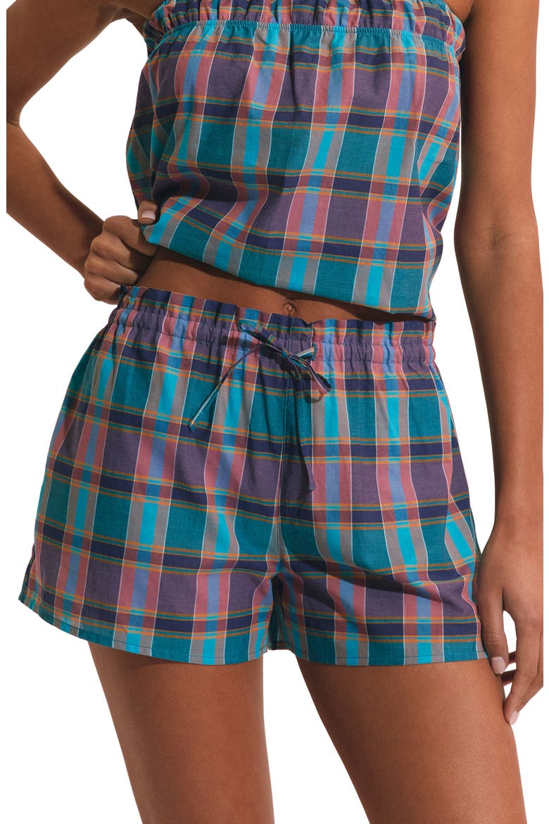 Vagabonde Plaid Cotton Sleep Shorts, Main, color, BLUE