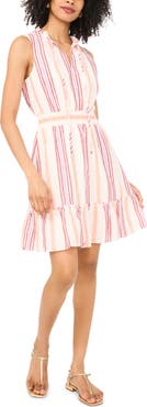 Vince Camuto Smocked Waist Ruffle Linen Blend Minidress
