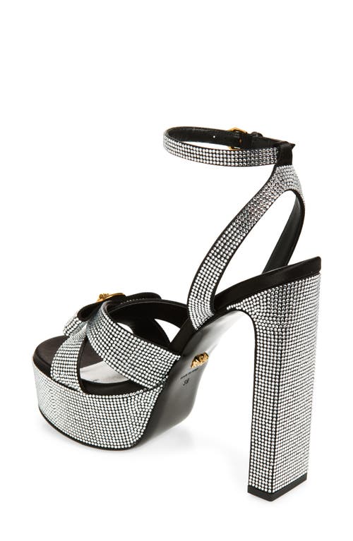 Versace Gianni Ribbon Crystal Leather Platform Sandals In Silver