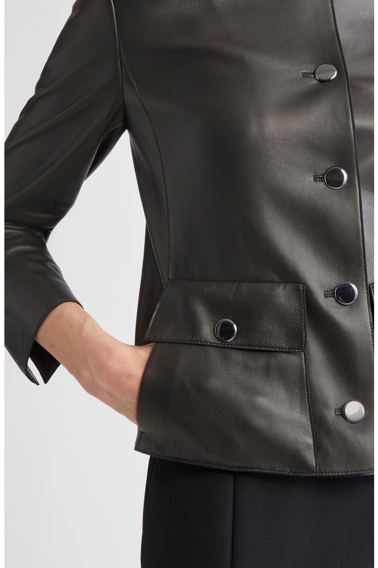 Collarless Lambskin Leather Jacket, Alternate, color, BLACK