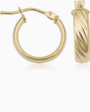 Oradina 14K Yellow Gold With A Twist Mini Hoops